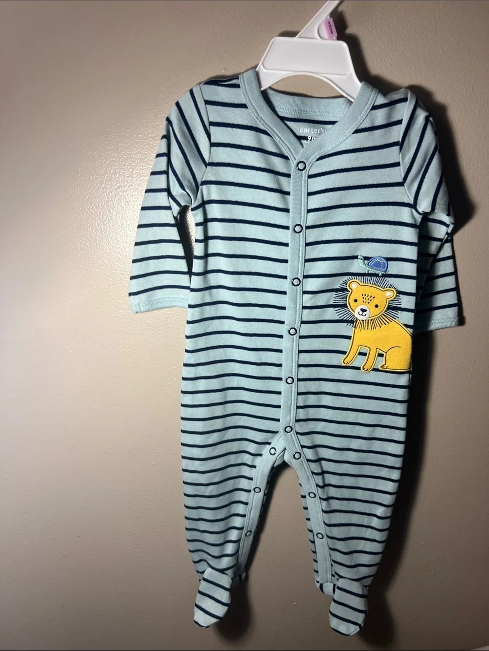 Carter's Green and Navy Striped Footed One-Piece with Dino